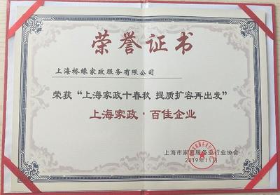 橋緣榮譽(yù)(2018-2020) 上海、江蘇家政 榮譽(yù)證書獎(jiǎng)牌 獎(jiǎng)?wù)陋?jiǎng)杯 獎(jiǎng)勵(lì)證書 企業(yè)榮譽(yù) 稱號(hào) 橋緣公司取得的榮譽(yù)